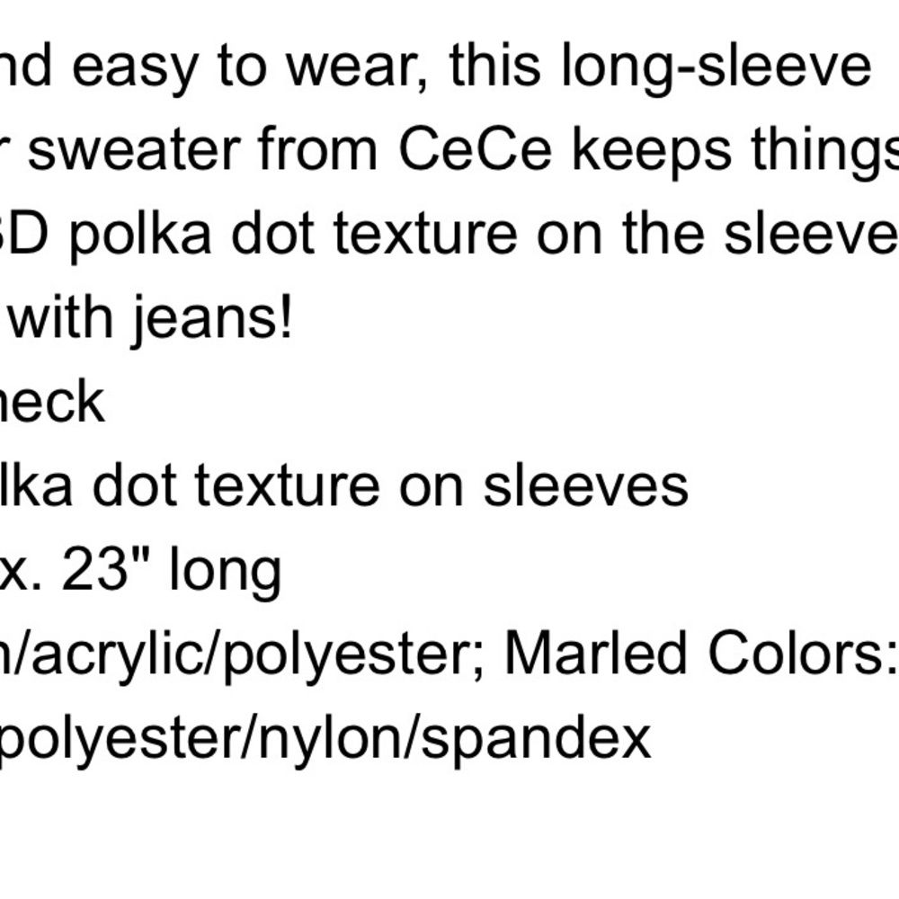 CeCe Women's Crewneck Bobble Detail Long Sleeve Sweater Rich Black Marled, XS - Picture 6 of 6